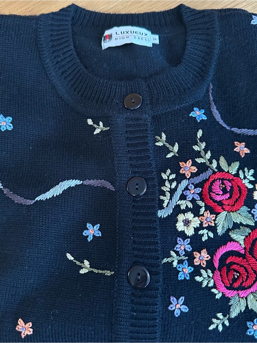 Black brand new Floral Embroidered Button-Front Cardigan
